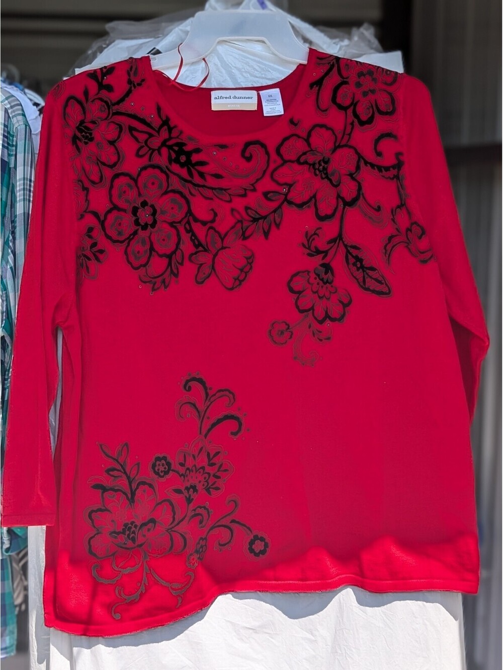 Alfred Dunner red floral embellished long sleeve top